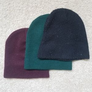 Red, Green, Two Black Beanies